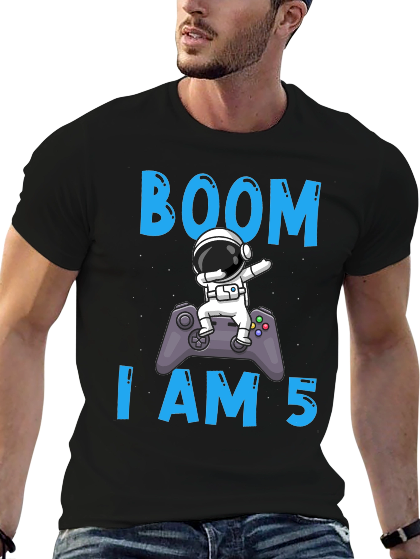 Boom I am 5 Birthday Astronaut Gamer T-Shirt
