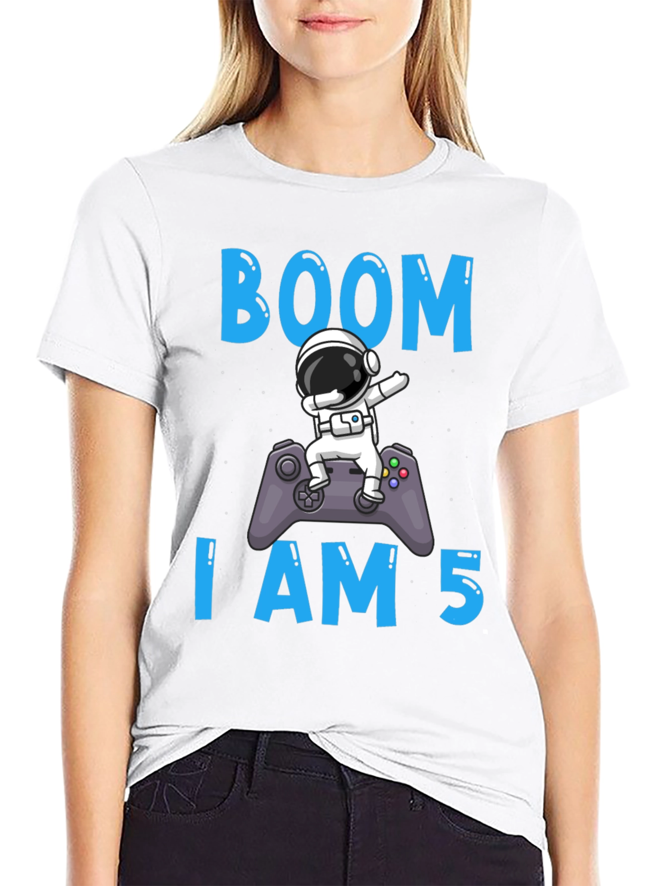Boom I am 5 Birthday Astronaut Gamer T-Shirt