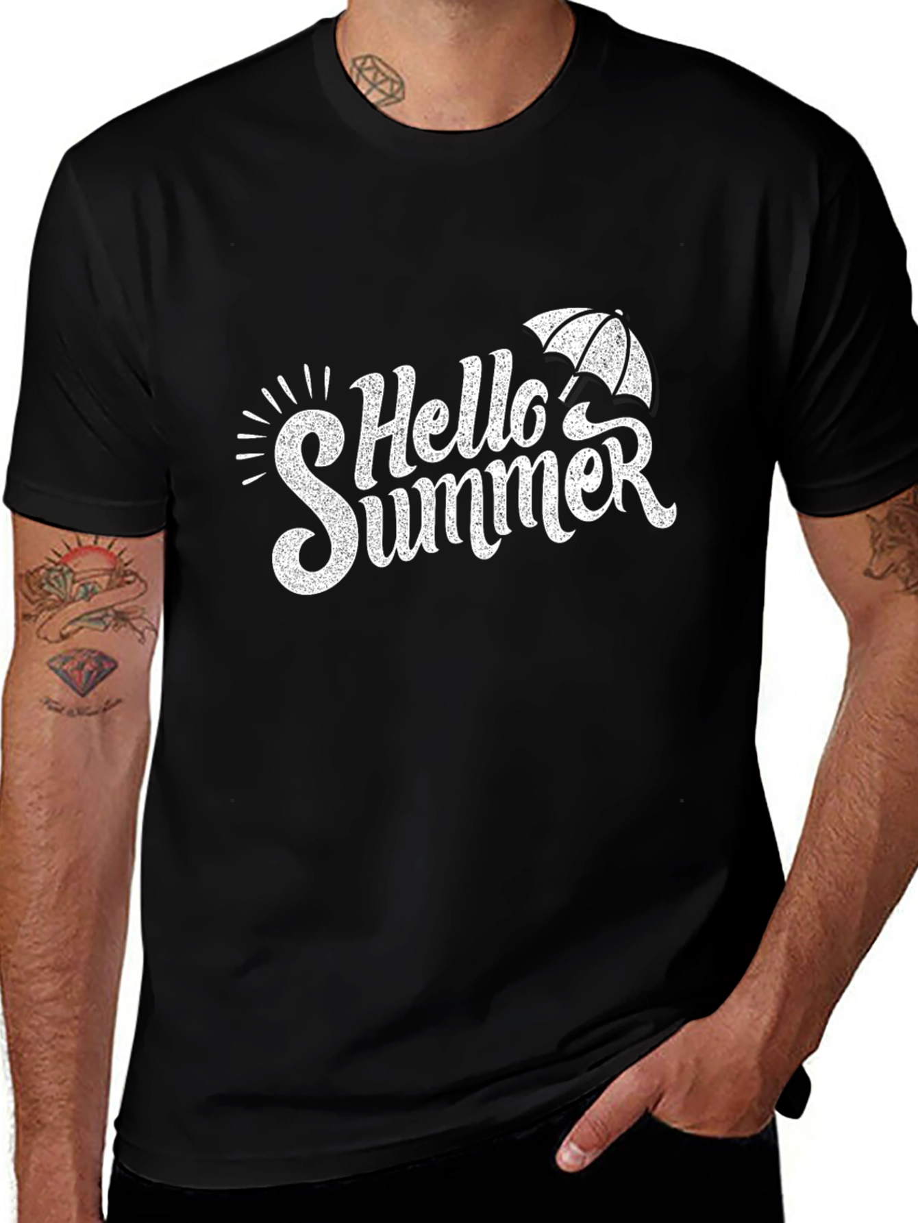 Hello Summer Graphic Tee - Black Cotton T-Shirt