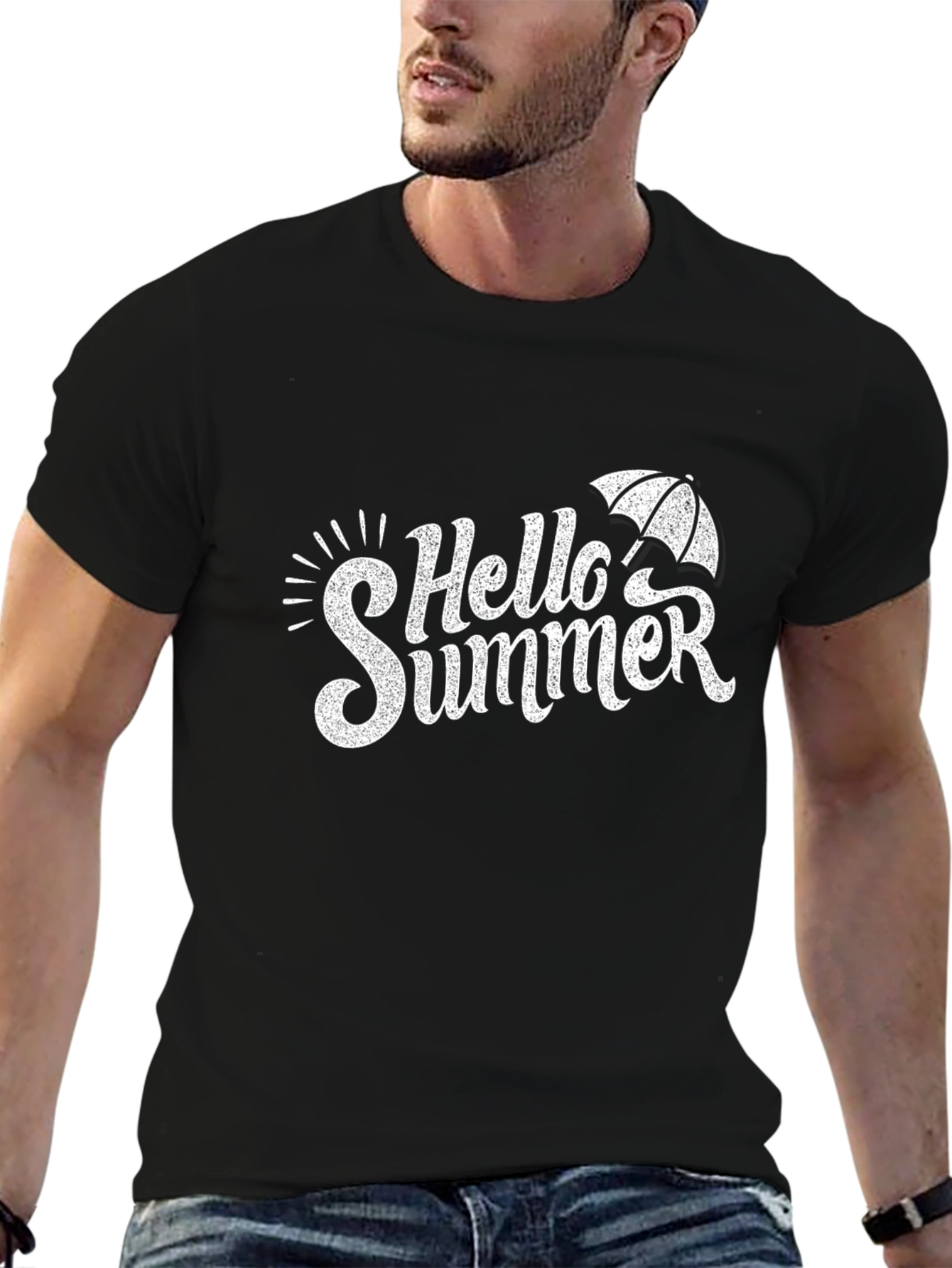 Hello Summer Graphic Tee - Black Cotton T-Shirt
