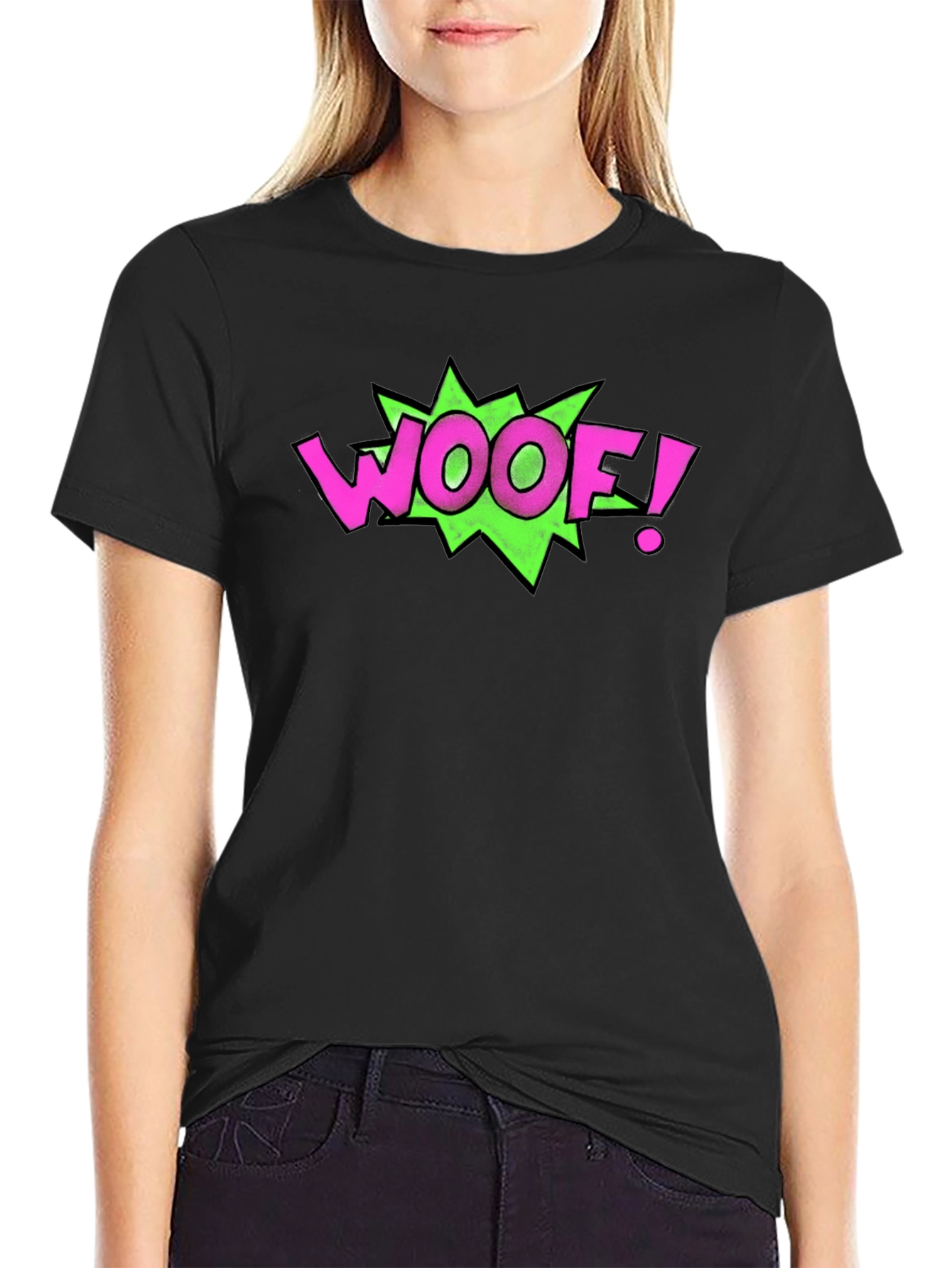 Woof! Graphic Print Crew Neck Black T-Shirt
