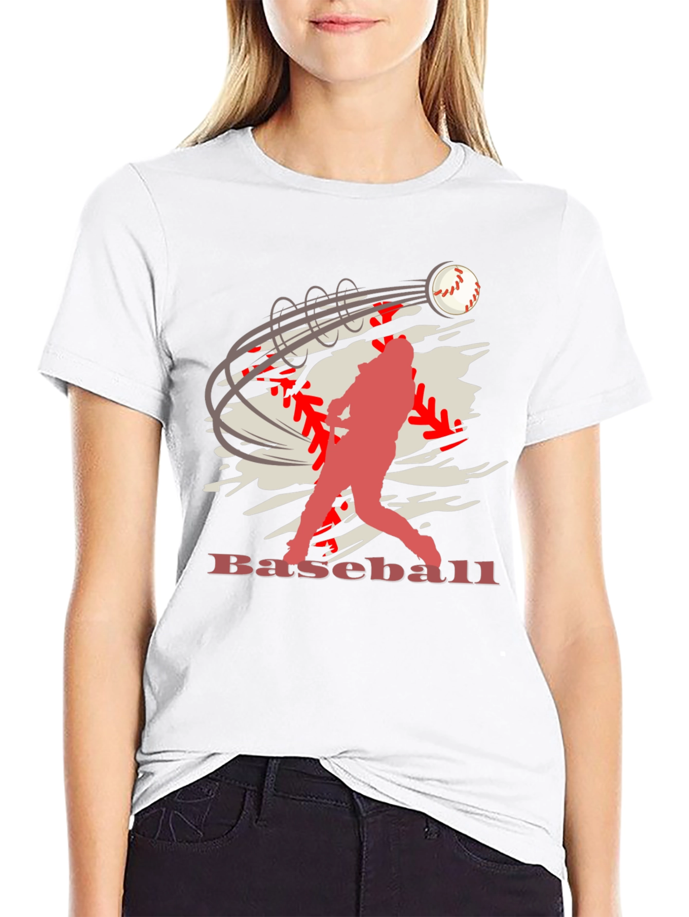 Baseball Player Graphic Print Black T-Shirt