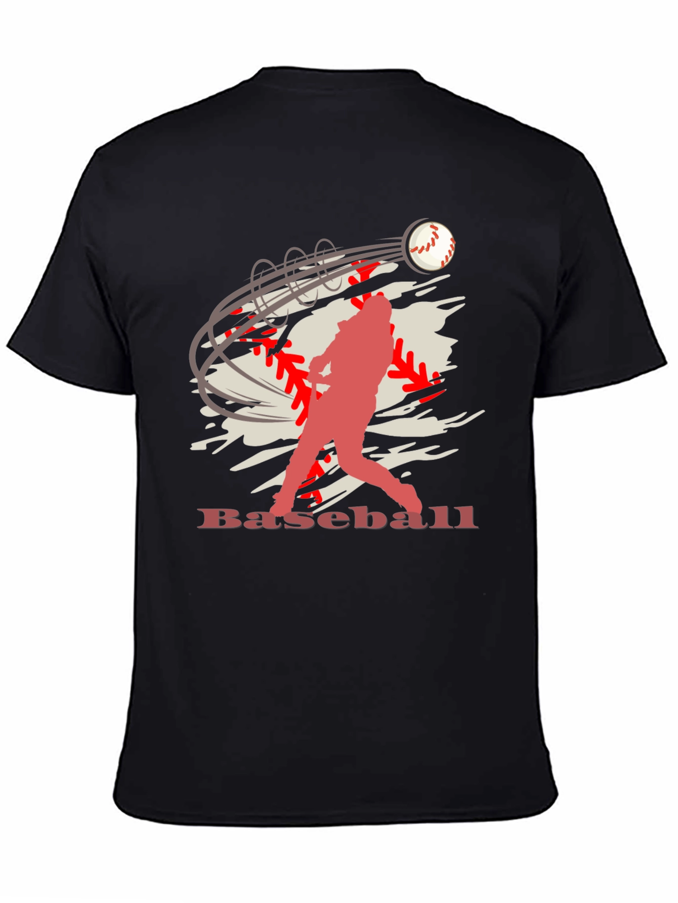 Baseball Player Graphic Print Black T-Shirt