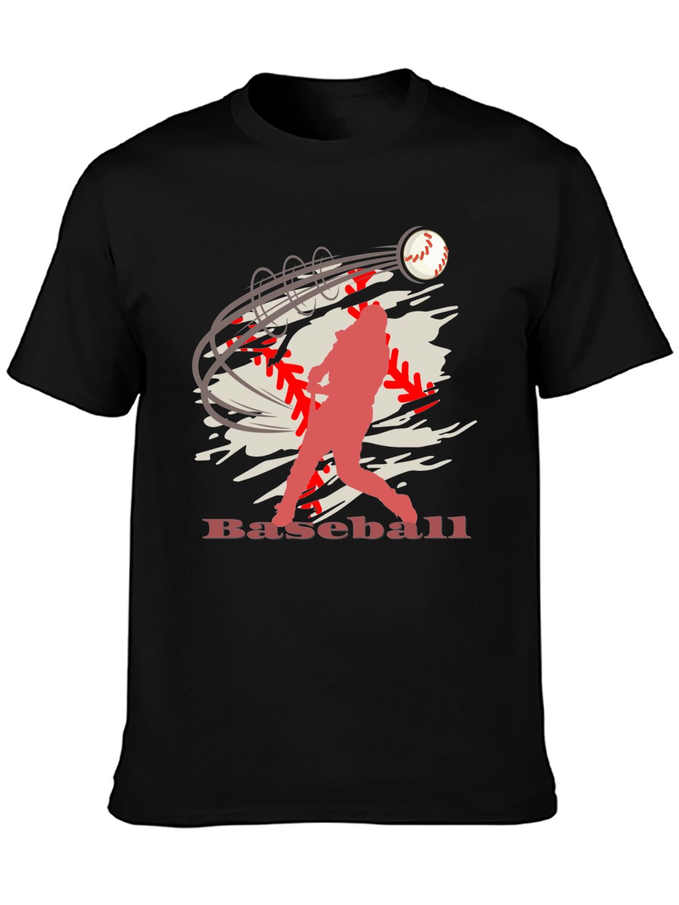 Baseball Player Graphic Print Black T-Shirt