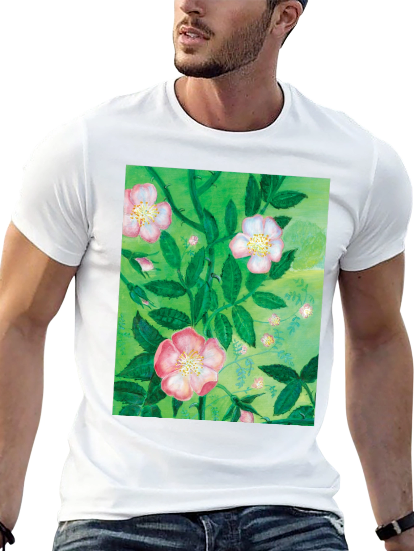 Floral Print T-Shirt - Artistic Botanical Design