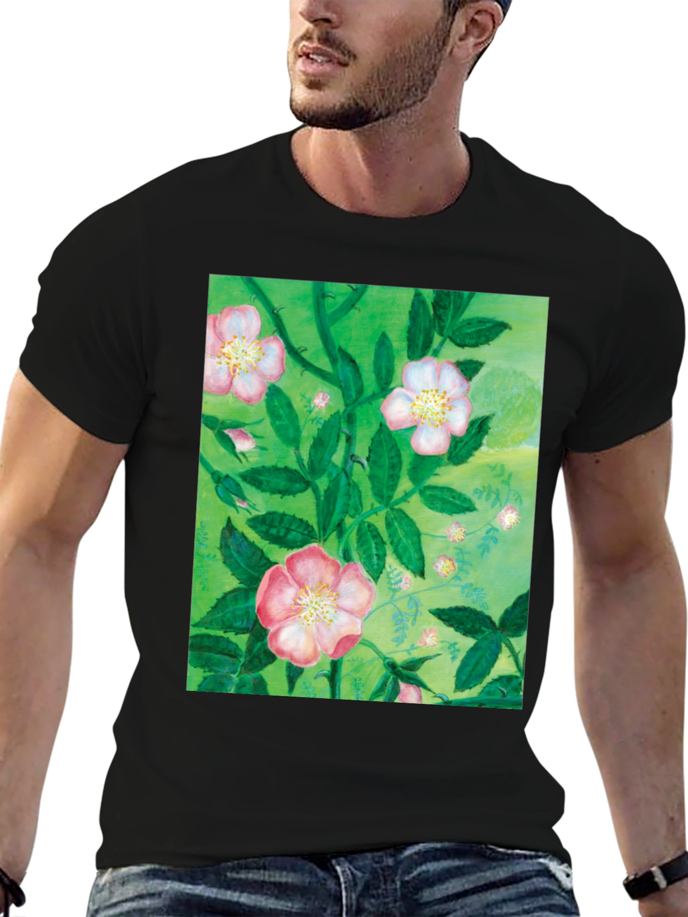 Floral Print T-Shirt - Artistic Botanical Design