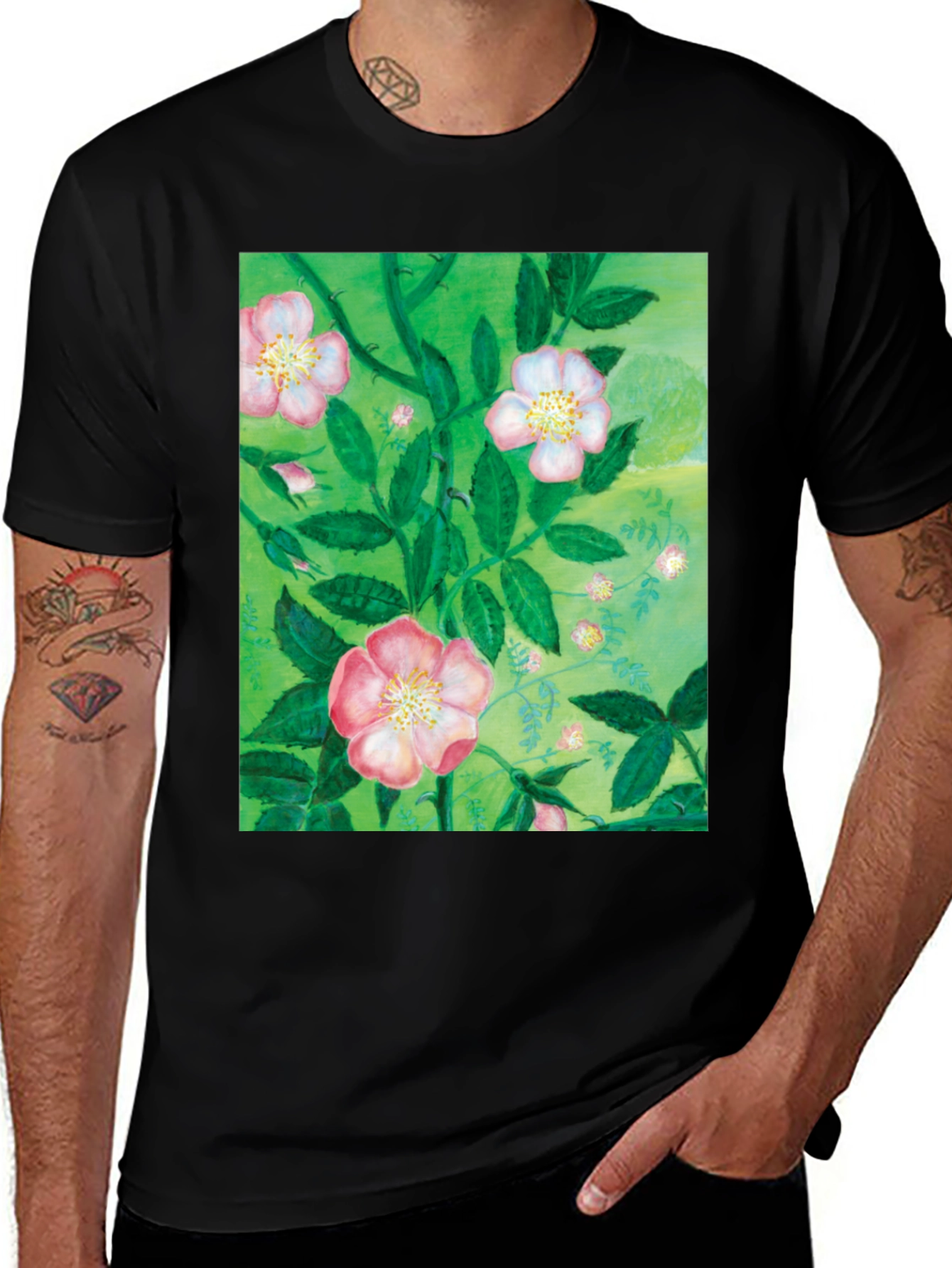 Floral Print T-Shirt - Artistic Botanical Design