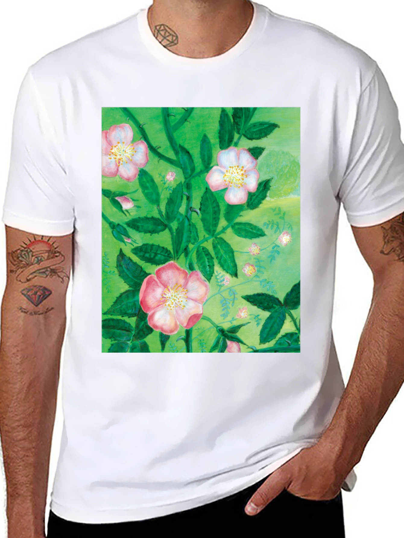 Floral Print T-Shirt - Artistic Botanical Design