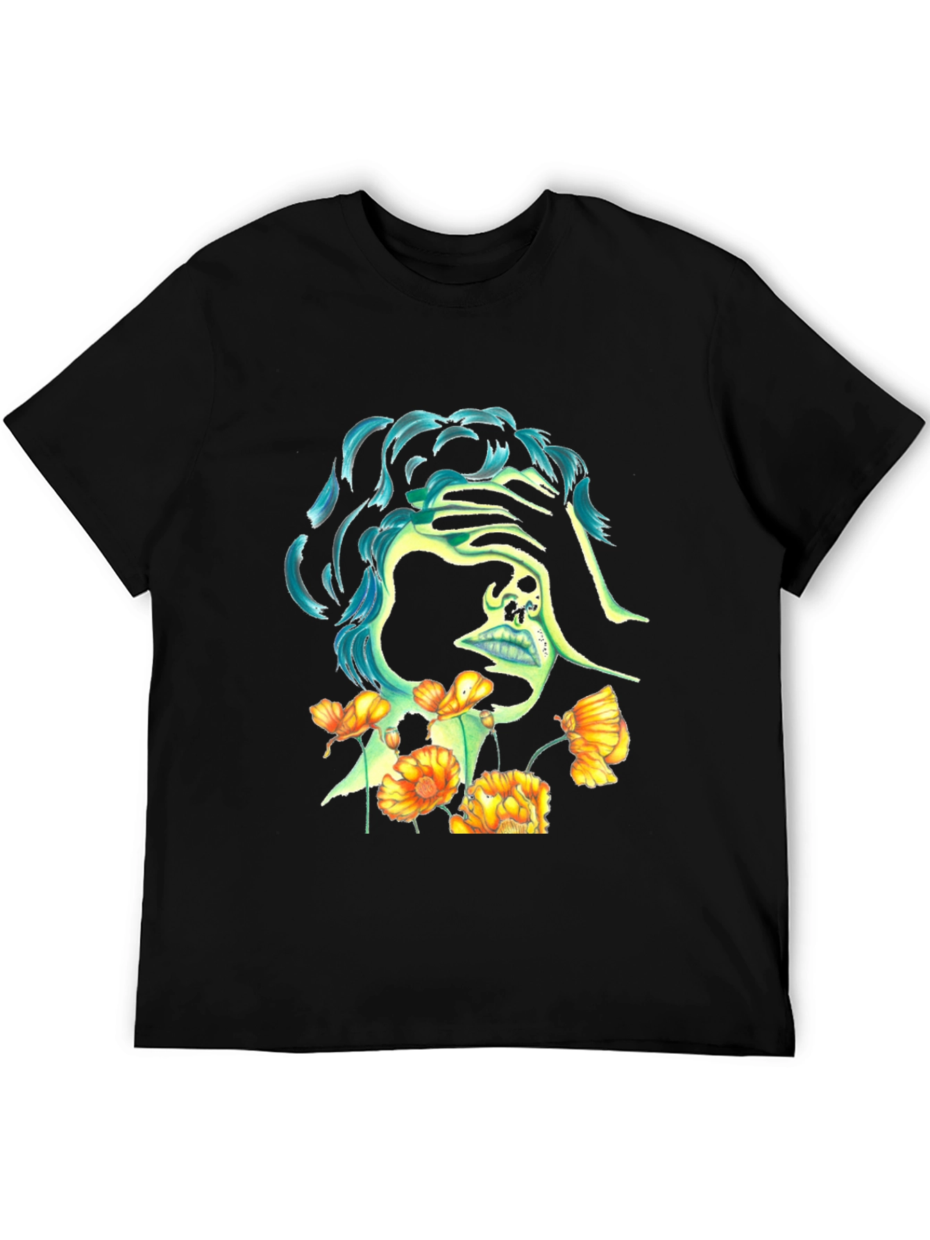Skull & Flowers Graphic Black T-Shirt