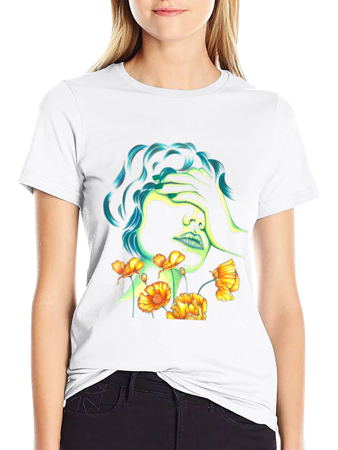 Skull & Flowers Graphic Black T-Shirt