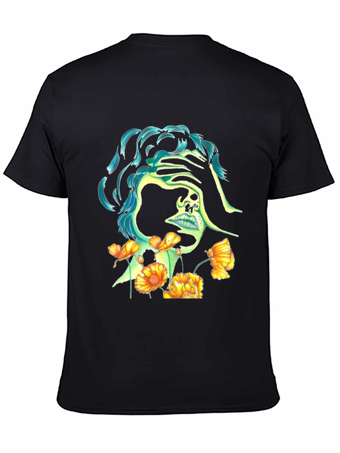 Skull & Flowers Graphic Black T-Shirt