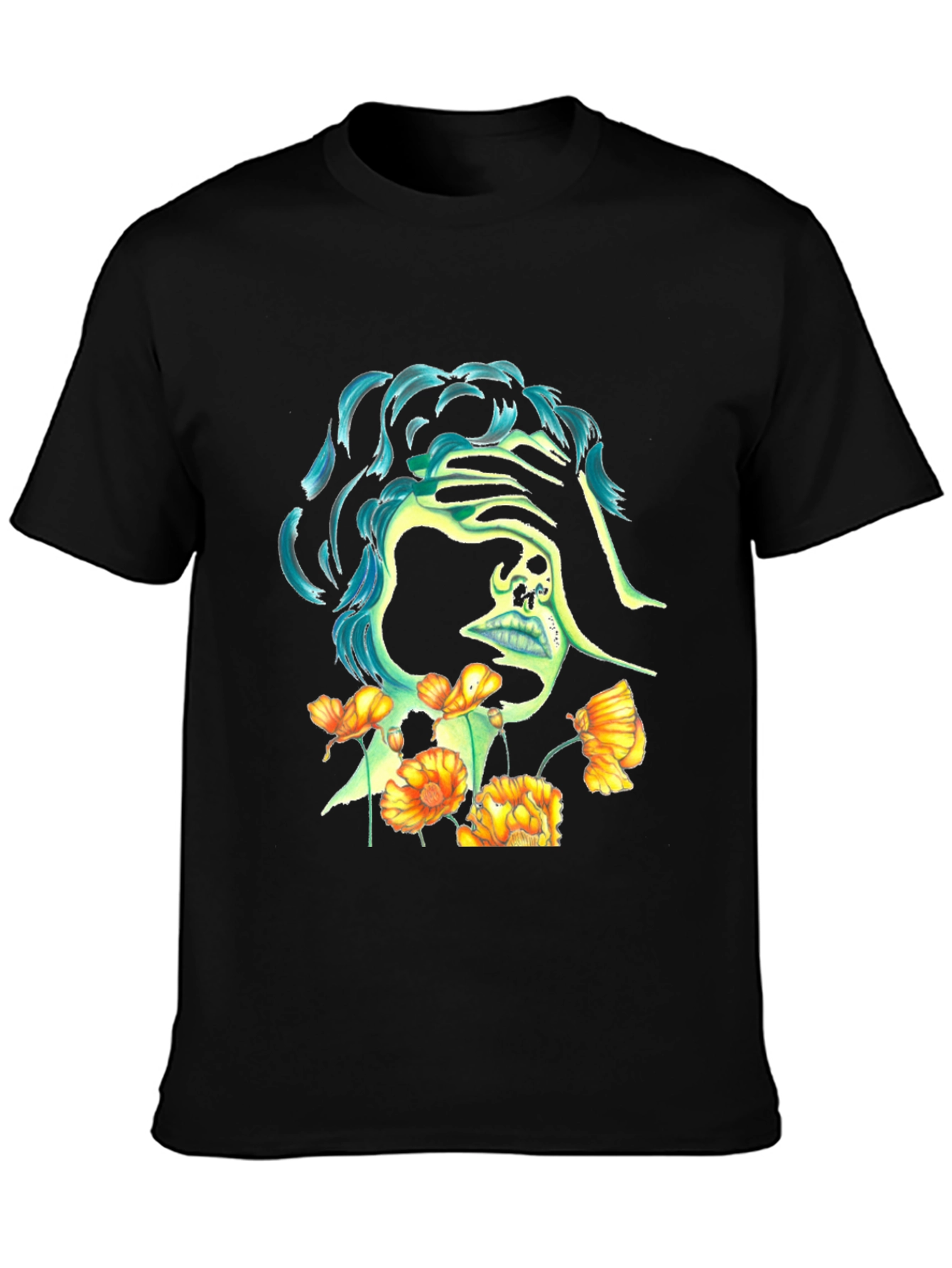 Skull & Flowers Graphic Black T-Shirt