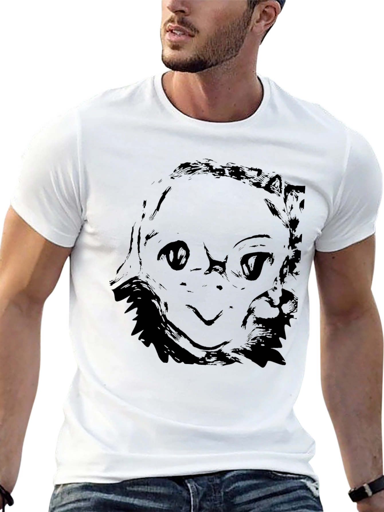 Black Graphic Tee - Abstract Face Design