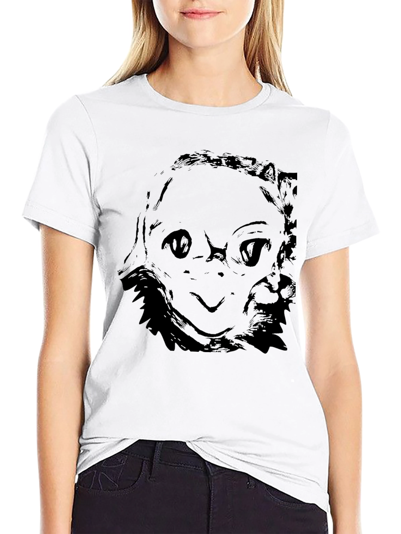Black Graphic Tee - Abstract Face Design