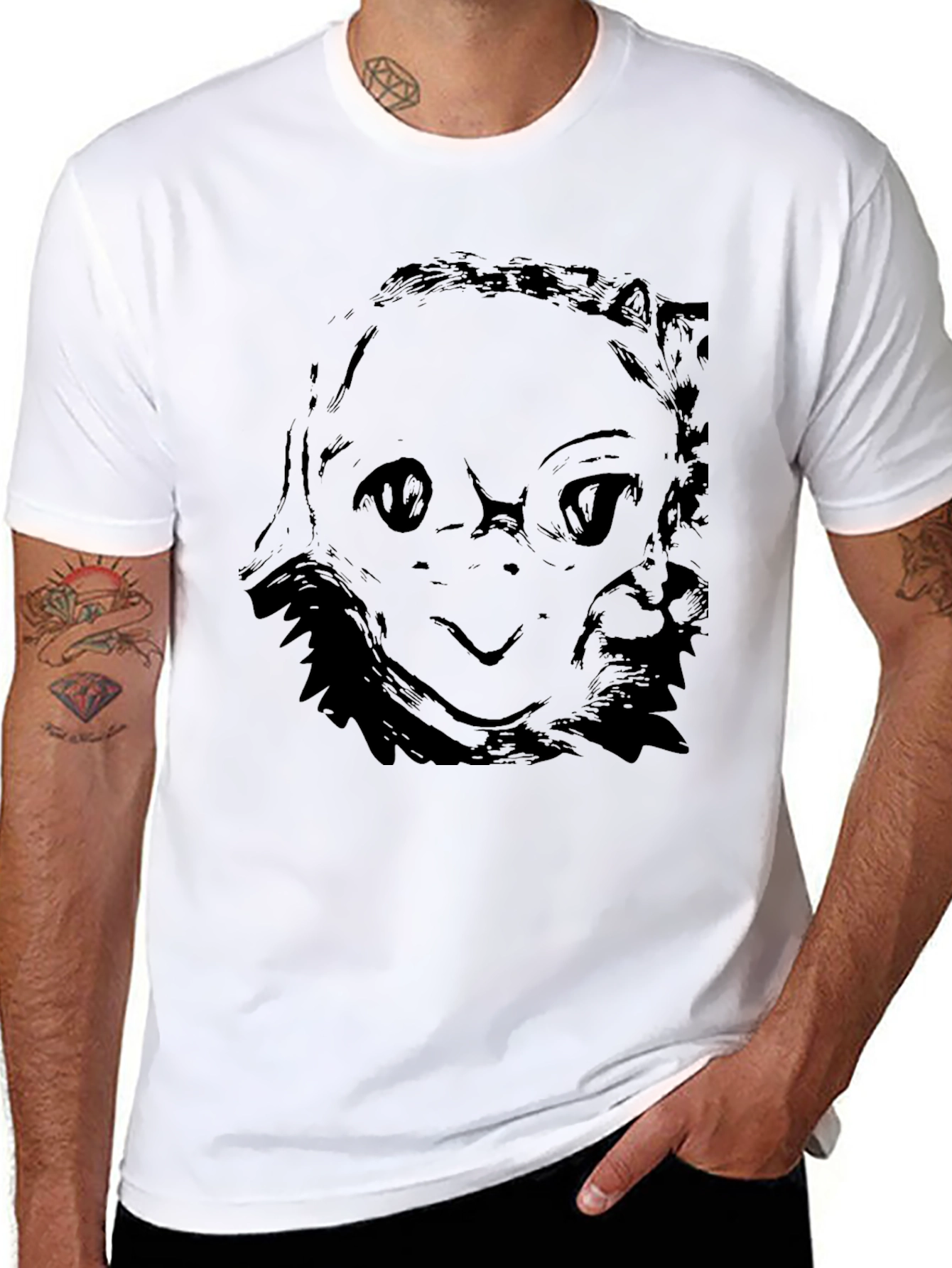 Black Graphic Tee - Abstract Face Design