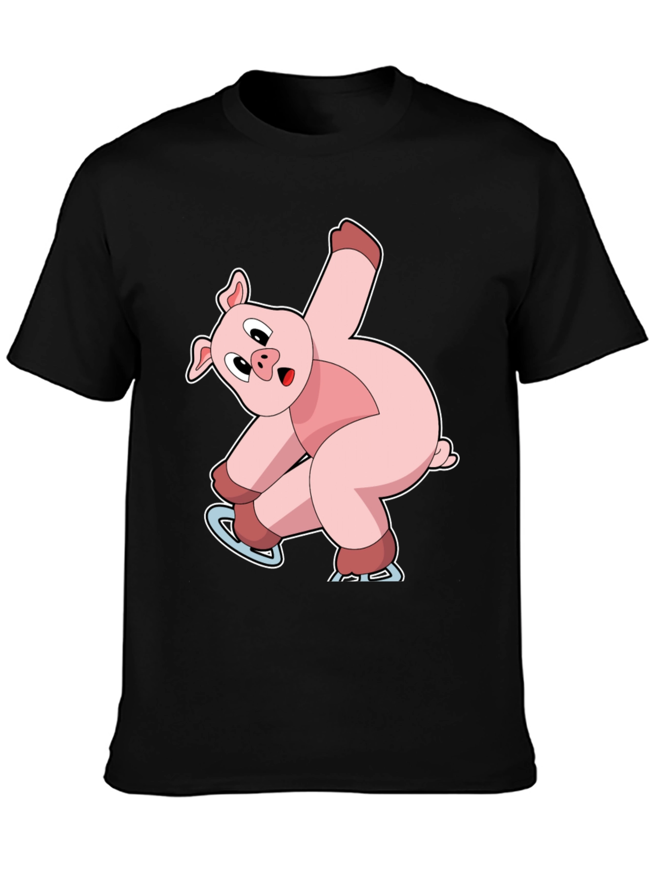 Skating Pig Graphic Tee - Black Cotton T-Shirt