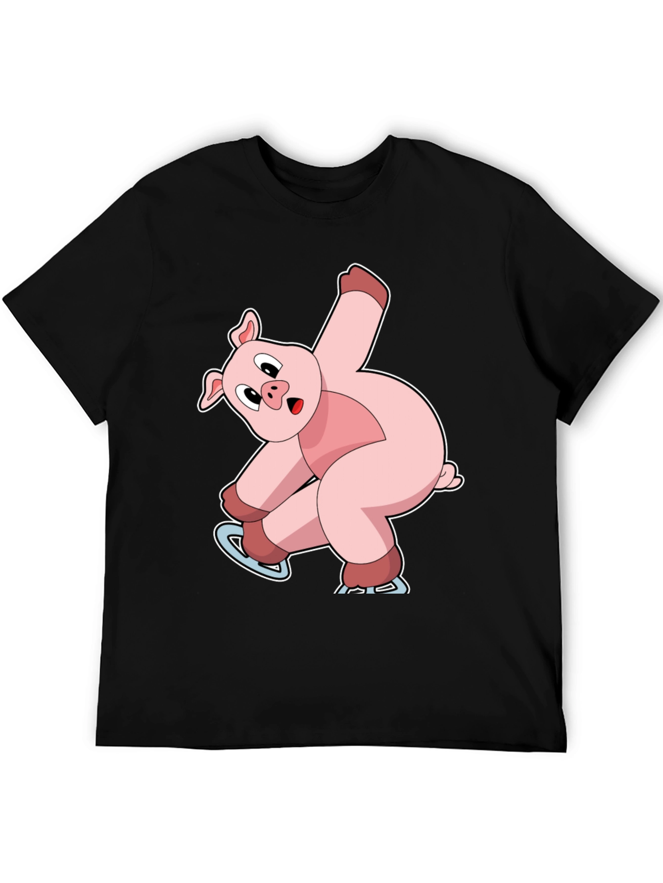 Skating Pig Graphic Tee - Black Cotton T-Shirt