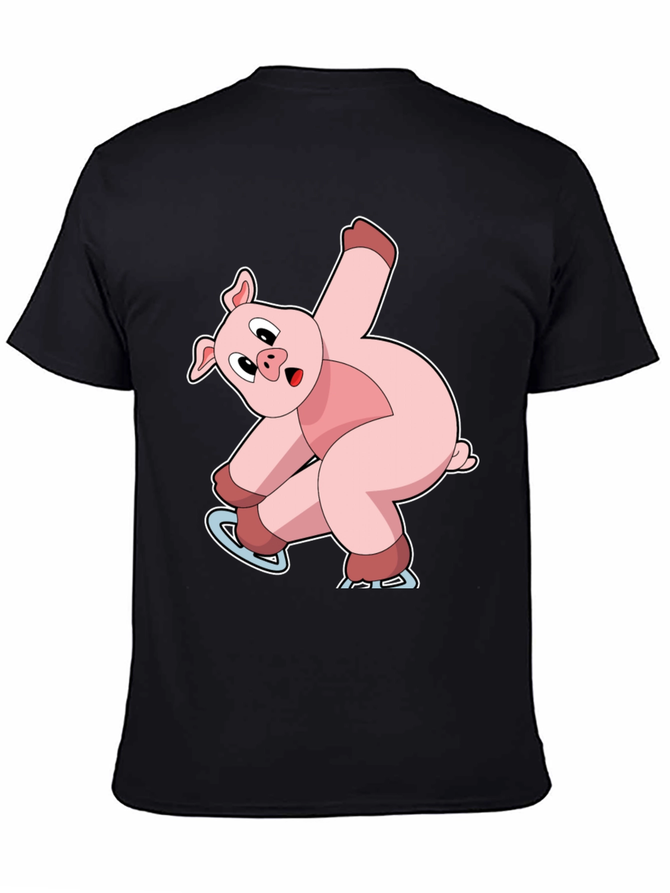 Skating Pig Graphic Tee - Black Cotton T-Shirt