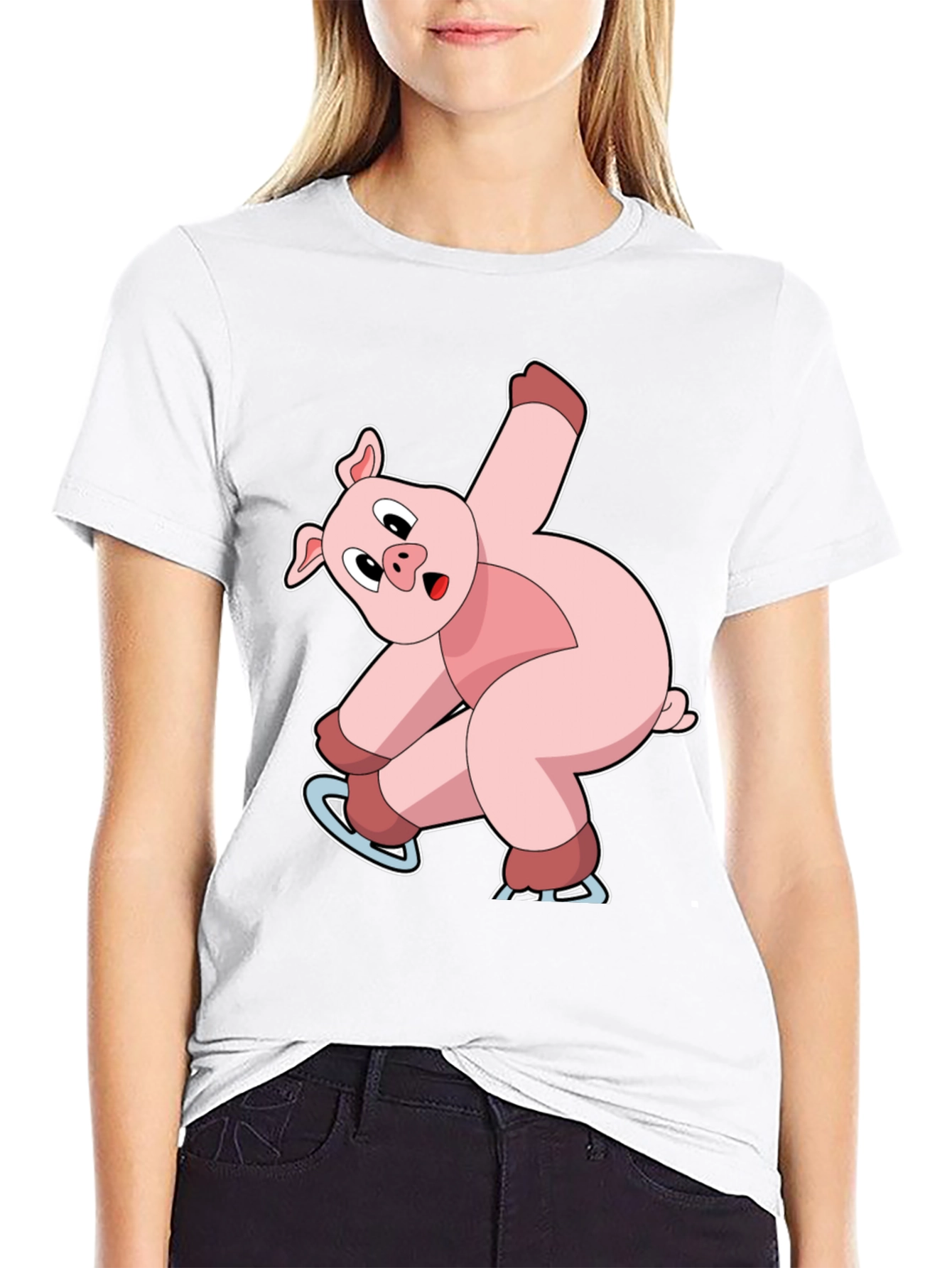 Skating Pig Graphic Tee - Black Cotton T-Shirt