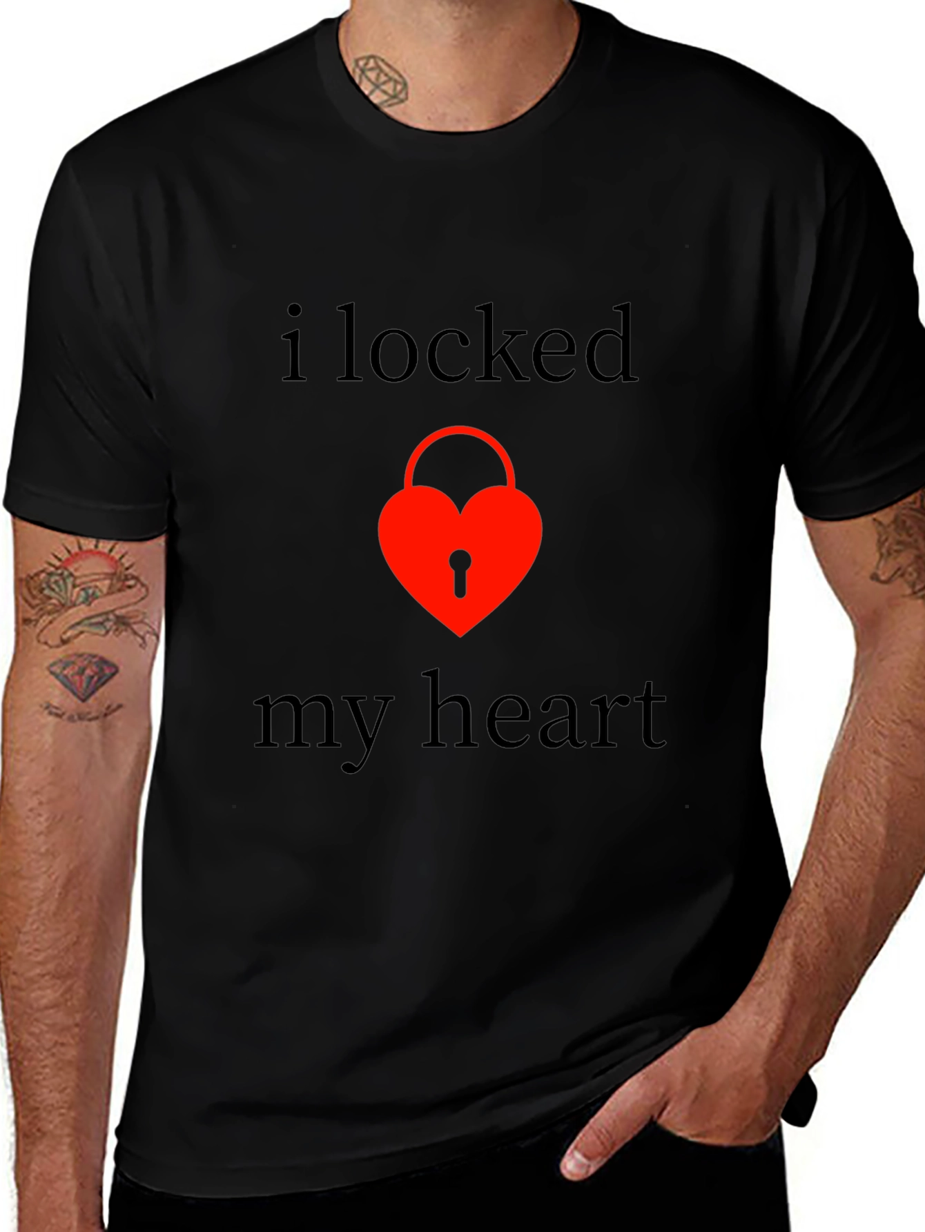 Locked Heart Graphic Tee - Stylish Black T-Shirt
