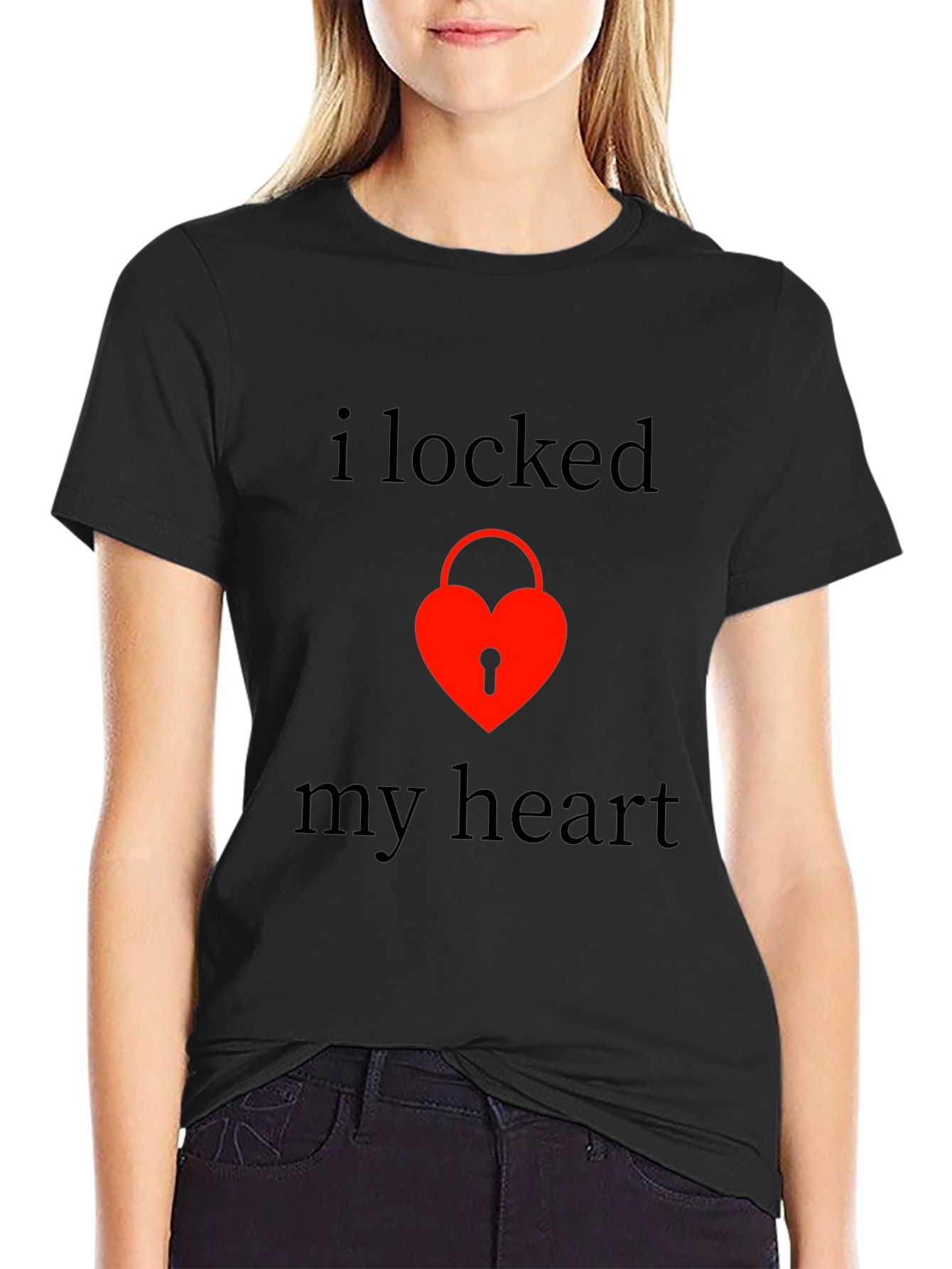 Locked Heart Graphic Tee - Stylish Black T-Shirt
