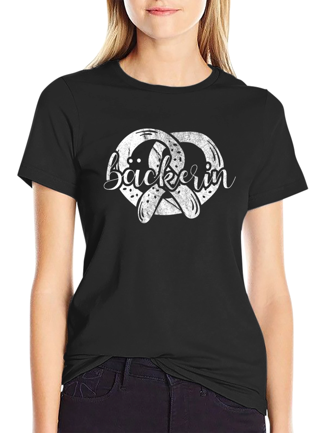 Bäckerin Pretzel Black T-Shirt - Baker Woman Tee