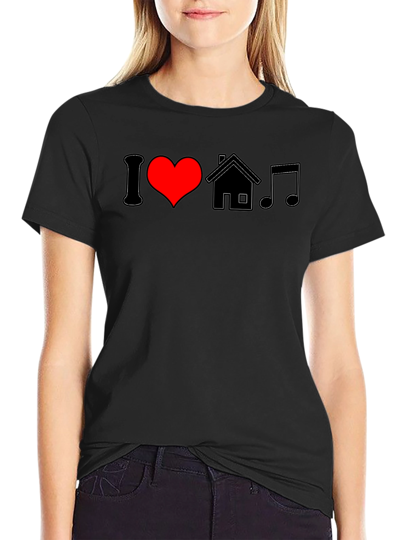 I Love House Music Black Graphic Tee
