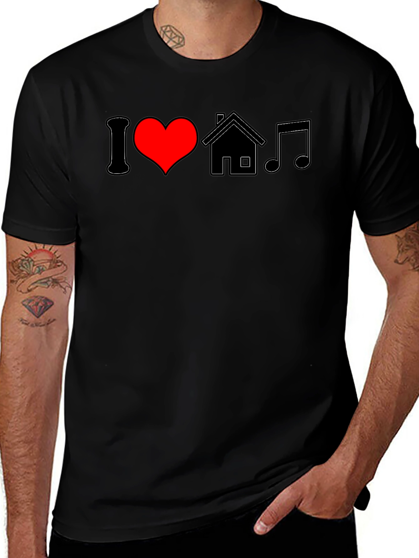 I Love House Music Black Graphic Tee