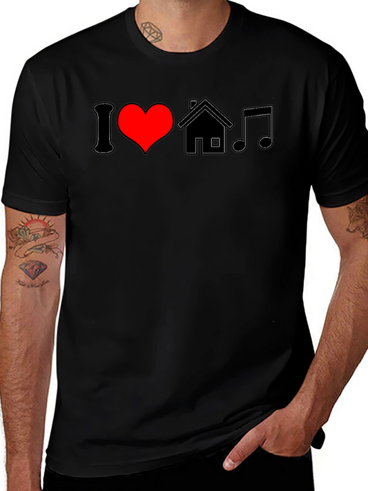 I Love House Music Black Graphic Tee