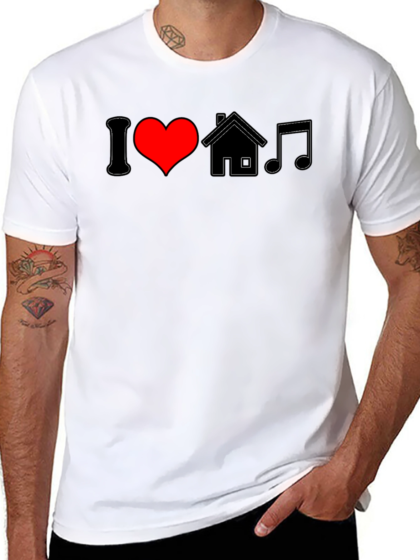 I Love House Music Black Graphic Tee