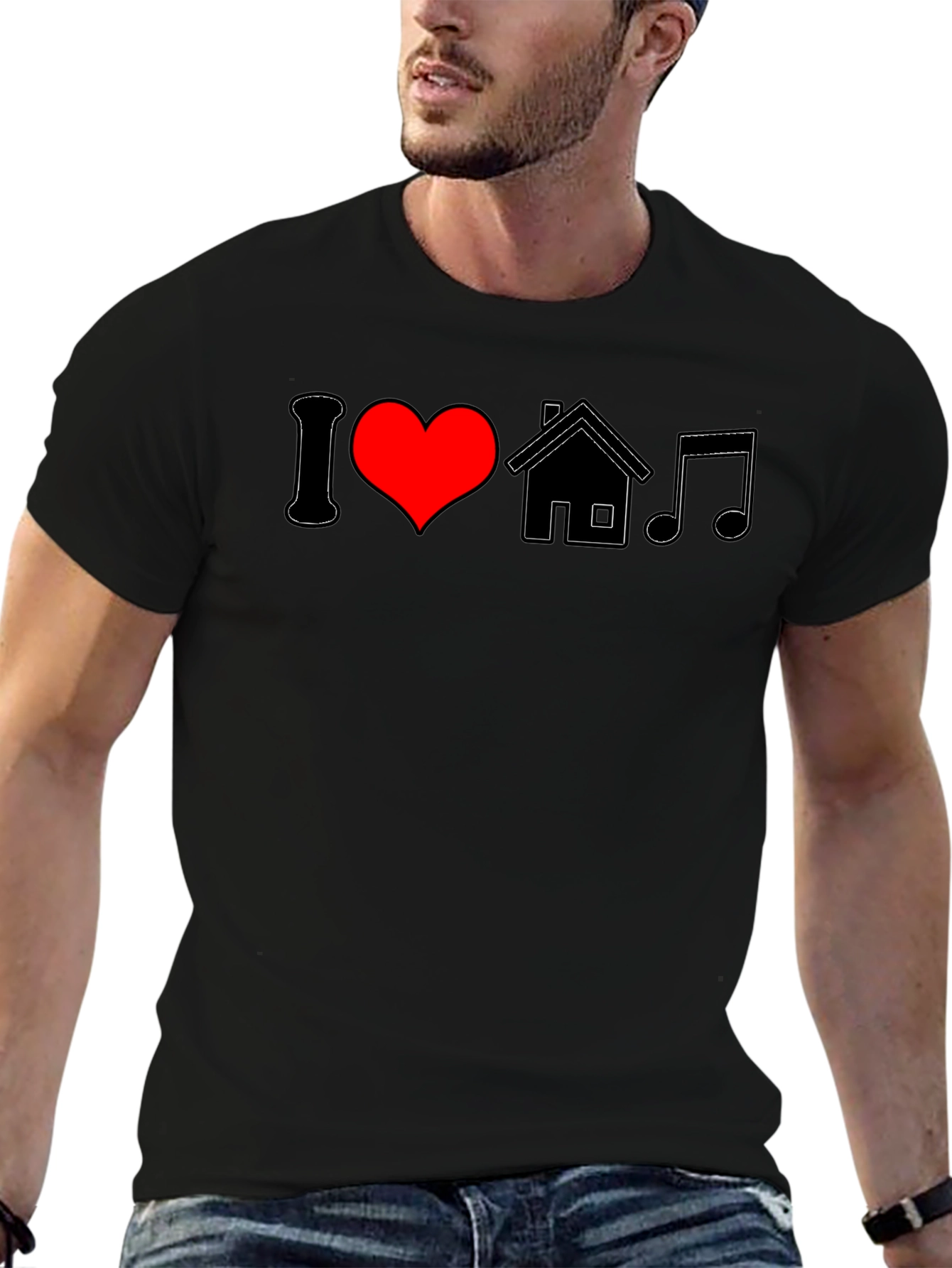 I Love House Music Black Graphic Tee