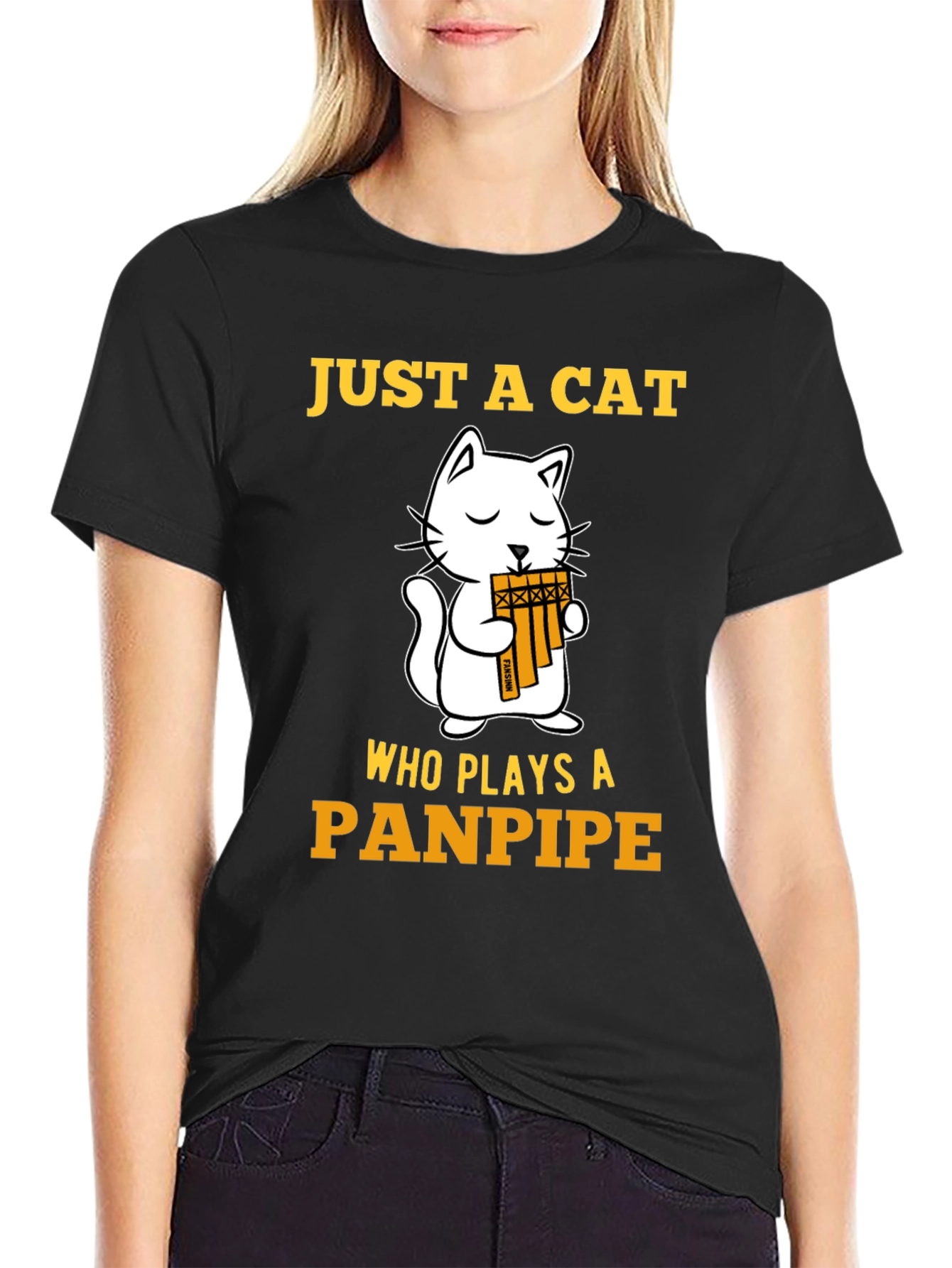 Cat Panpipe T-Shirt - Musical Animal Tee