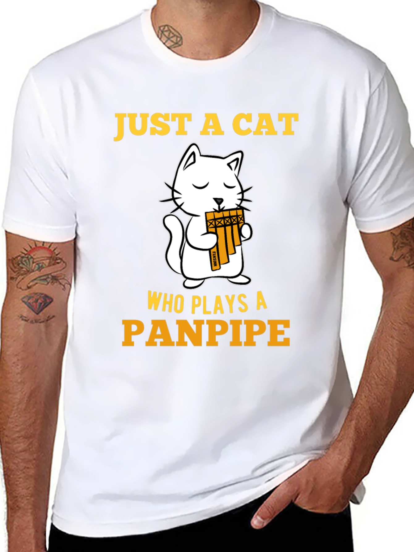 Cat Panpipe T-Shirt - Musical Animal Tee