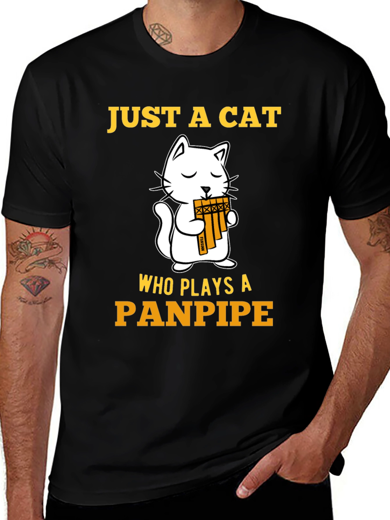 Cat Panpipe T-Shirt - Musical Animal Tee