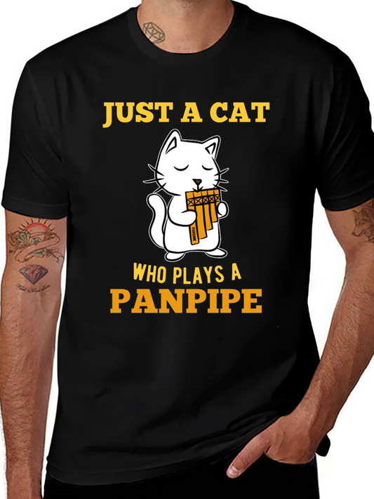 Cat Panpipe T-Shirt - Musical Animal Tee