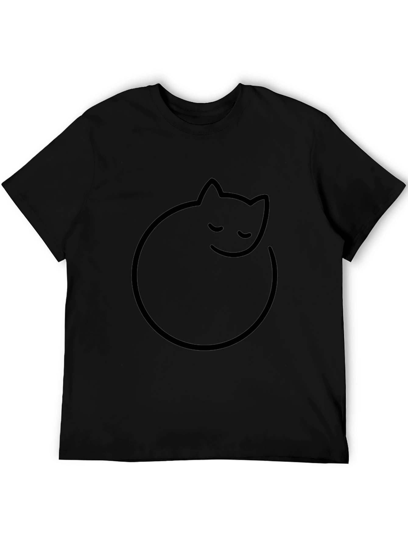 Mens Black T-Shirt with Minimalist Cat Design