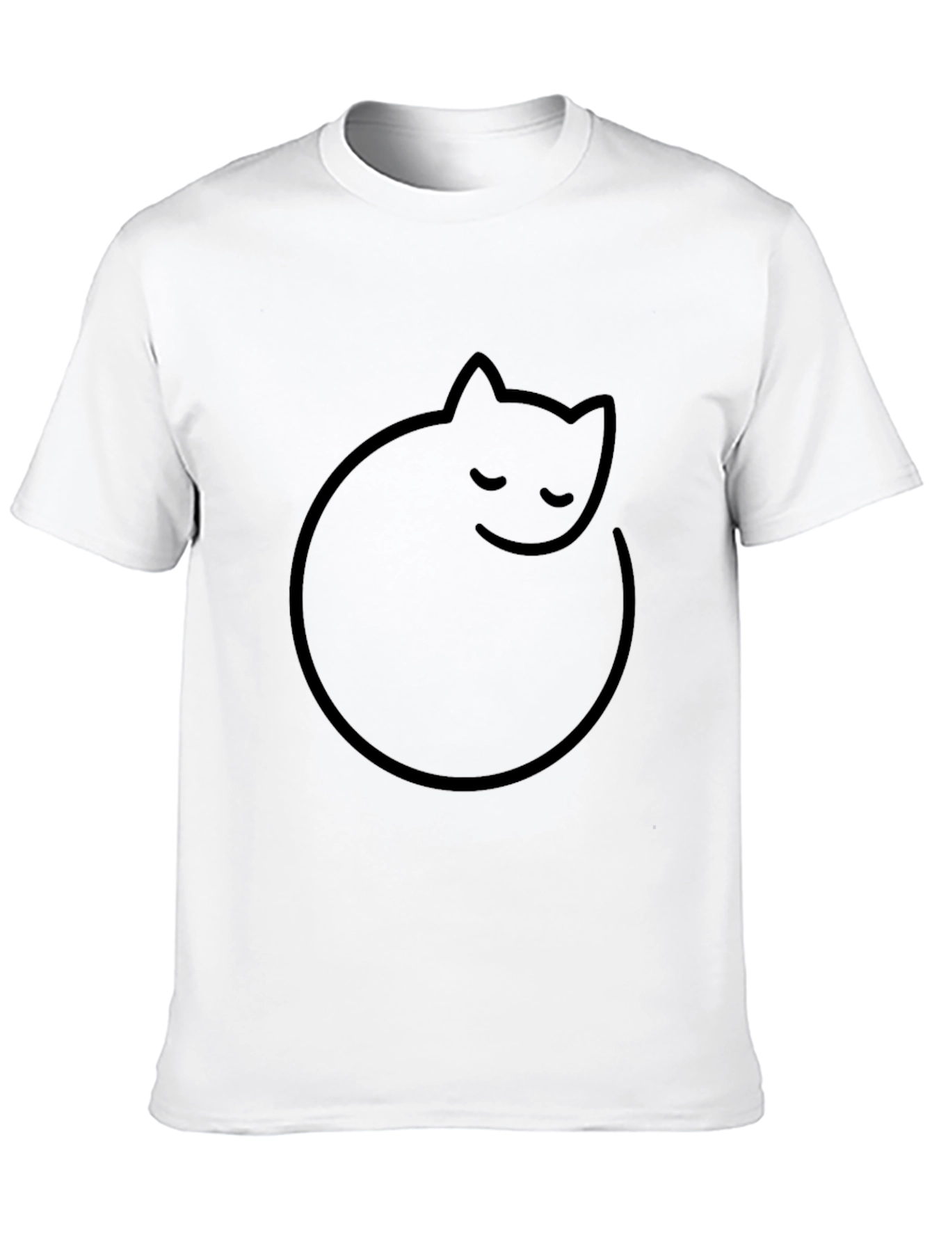 Mens Black T-Shirt with Minimalist Cat Design