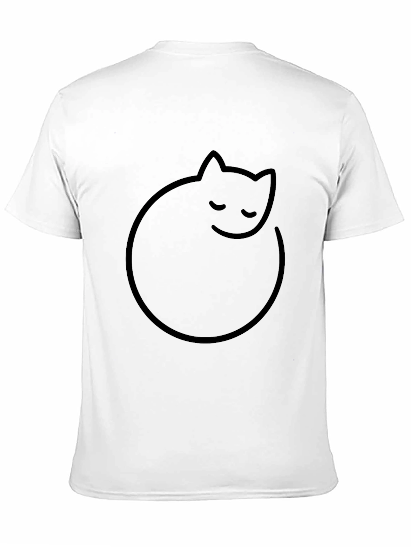 Mens Black T-Shirt with Minimalist Cat Design
