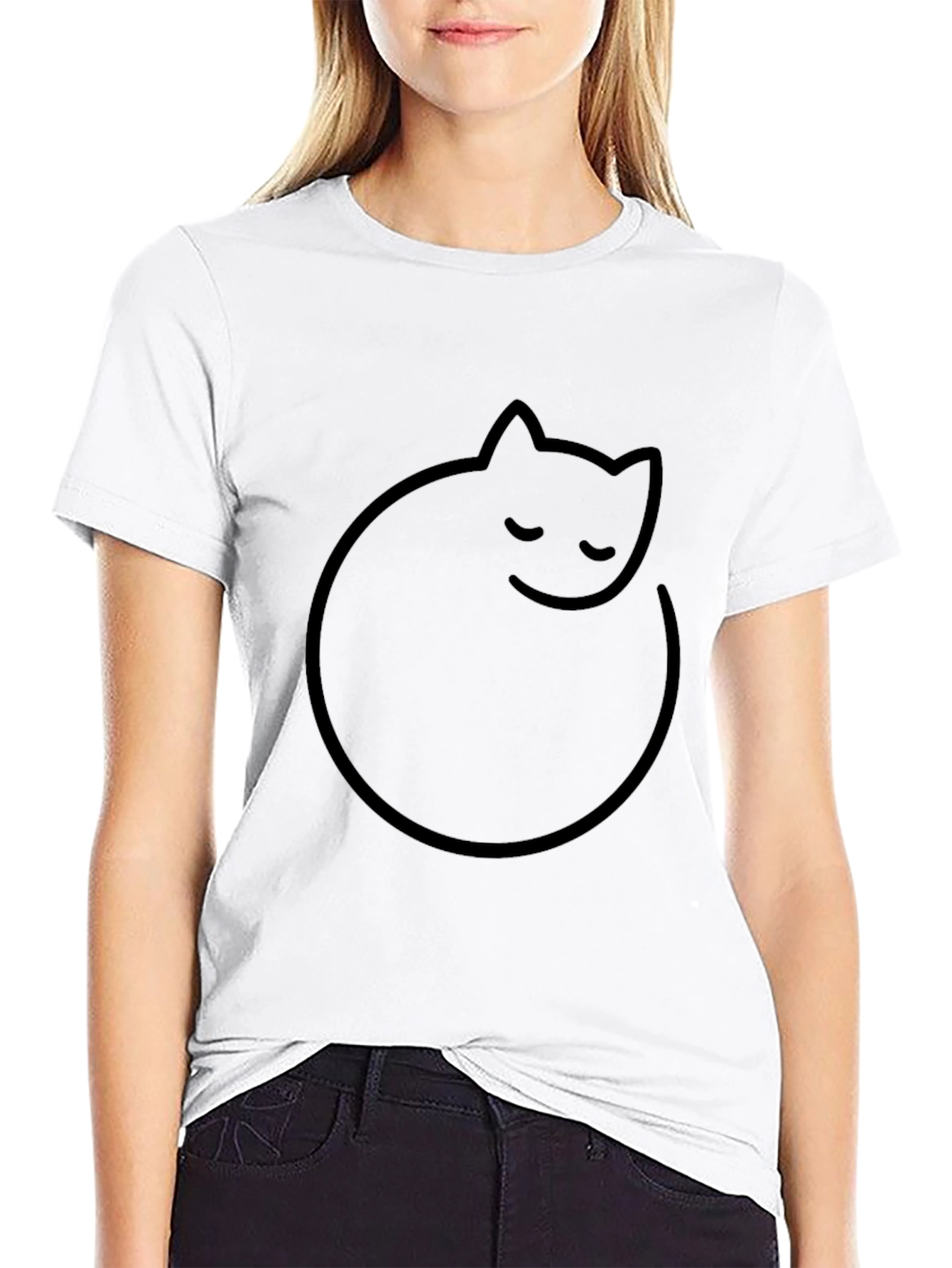 Mens Black T-Shirt with Minimalist Cat Design