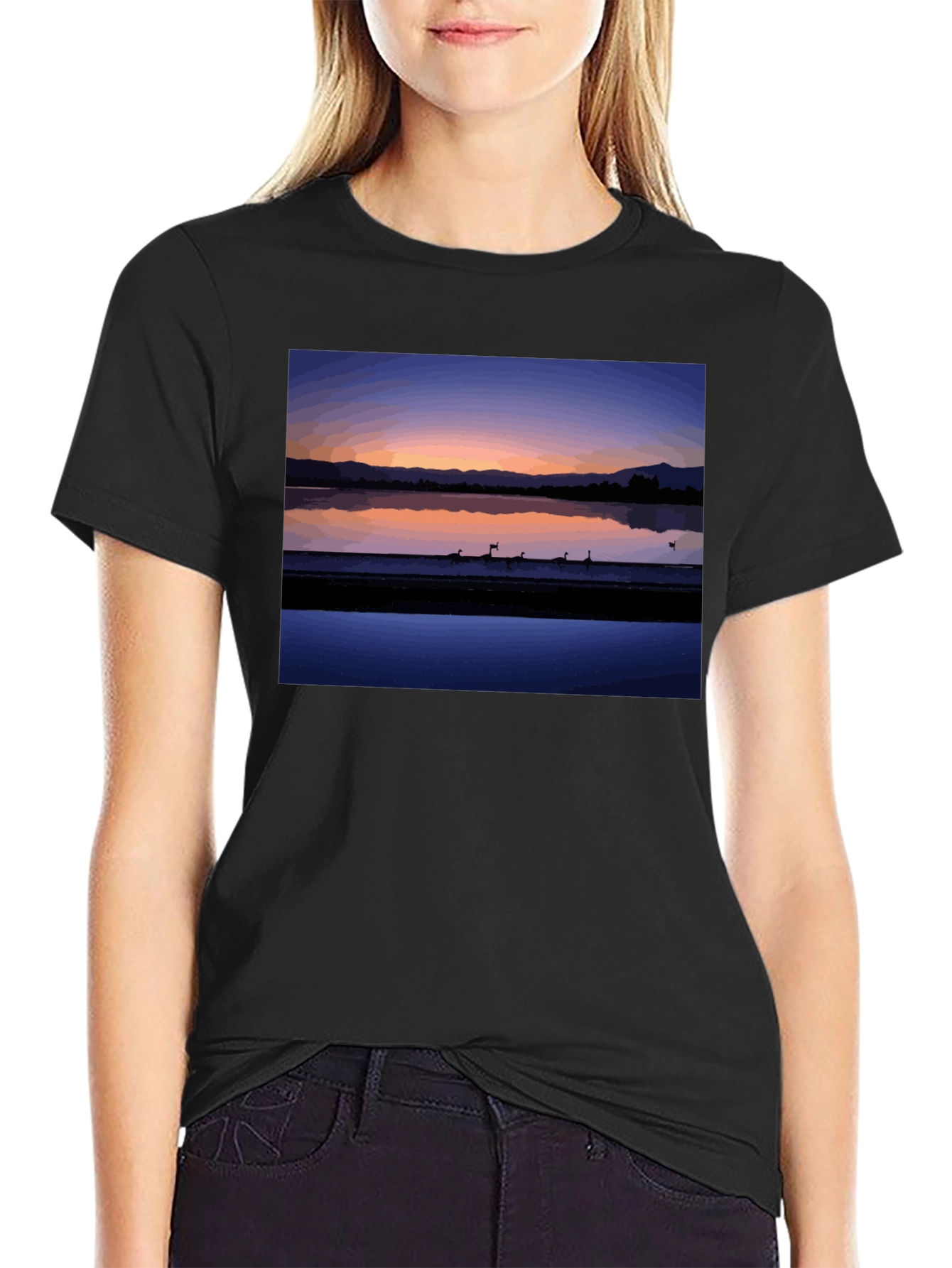 Sunset Lake Graphic Tee - Stylish Black T-Shirt