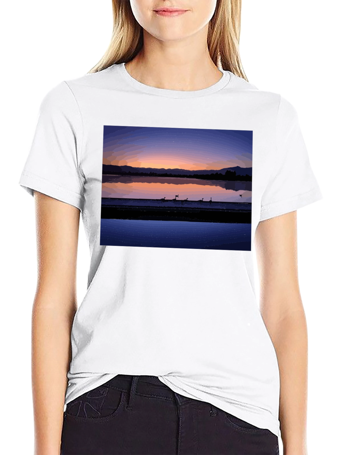 Sunset Lake Graphic Tee - Stylish Black T-Shirt