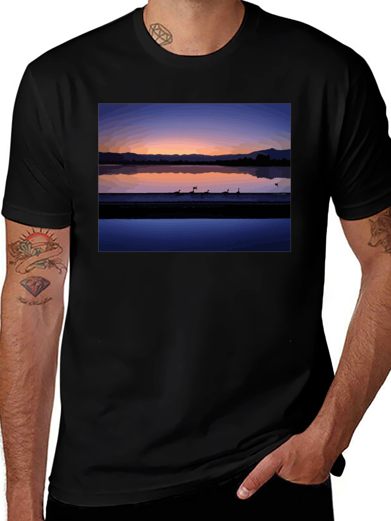 Sunset Lake Graphic Tee - Stylish Black T-Shirt