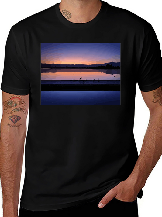 Sunset Lake Graphic Tee - Stylish Black T-Shirt