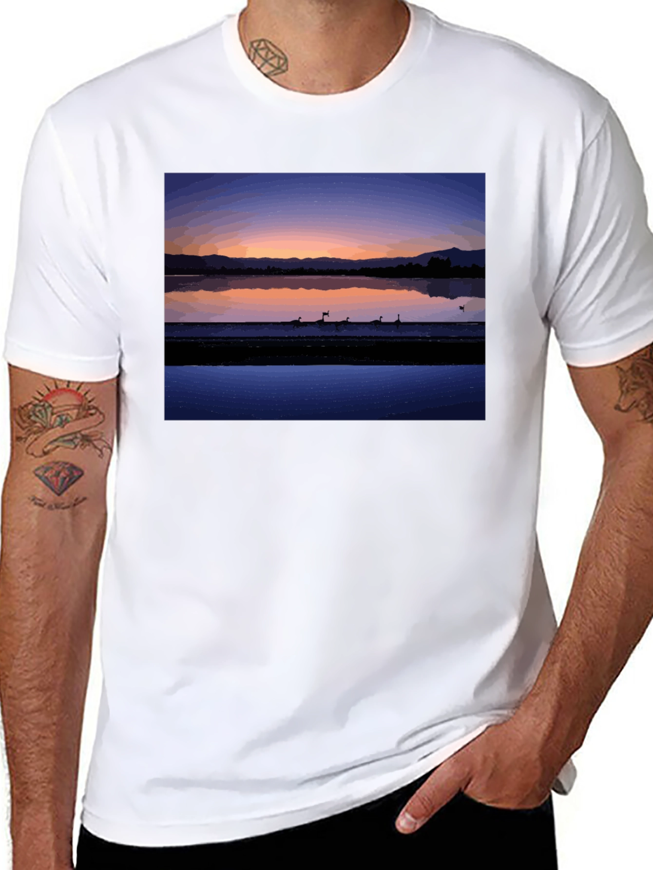 Sunset Lake Graphic Tee - Stylish Black T-Shirt