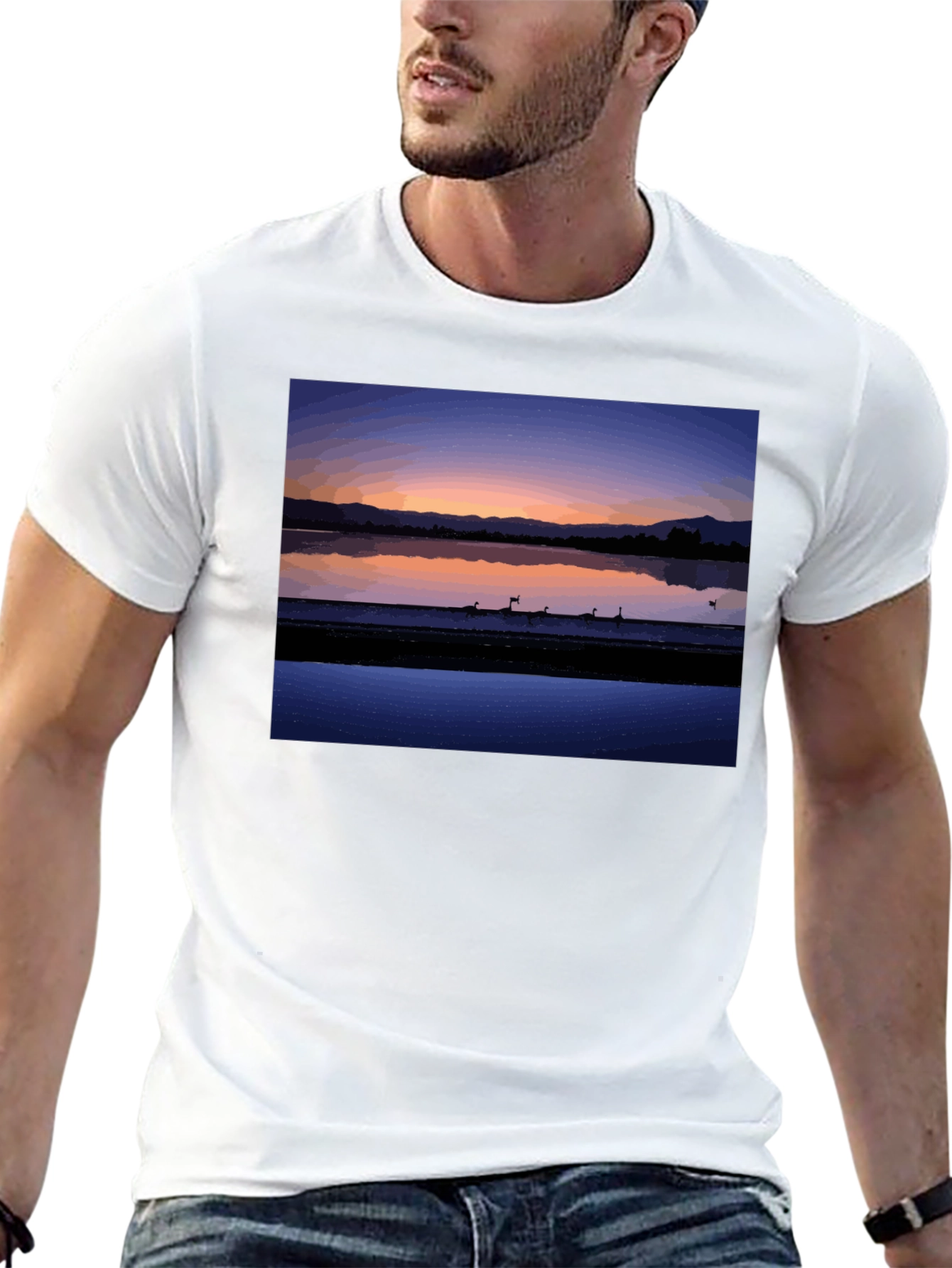 Sunset Lake Graphic Tee - Stylish Black T-Shirt