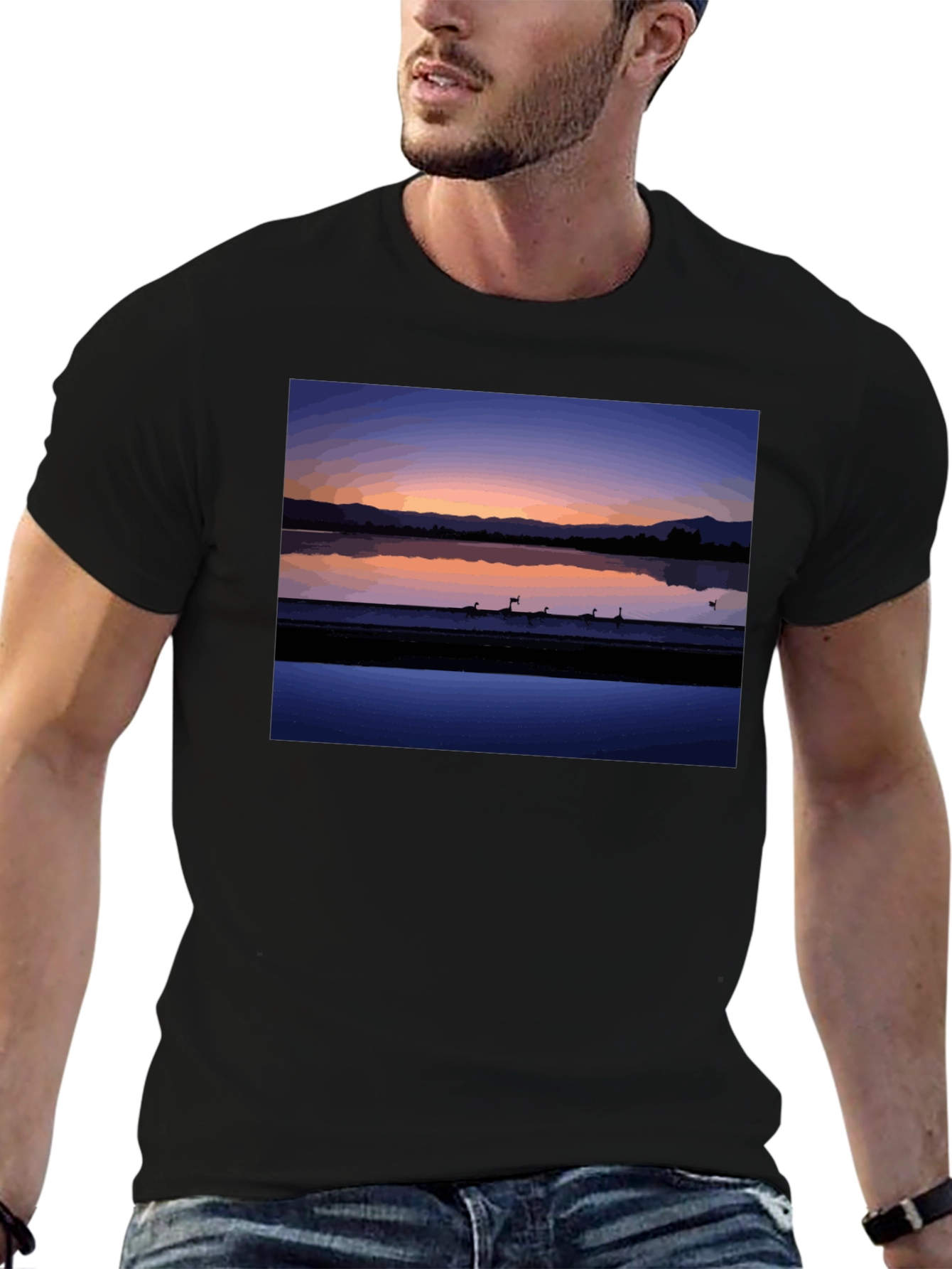 Sunset Lake Graphic Tee - Stylish Black T-Shirt