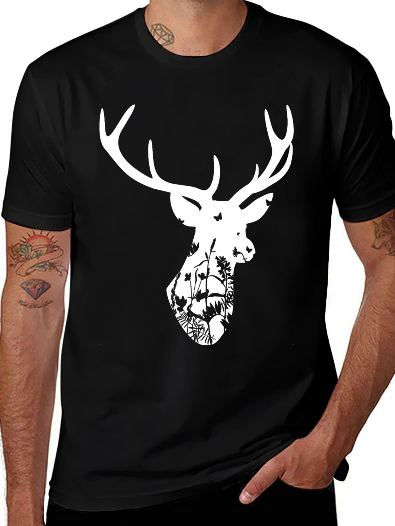 Deer Silhouette Graphic T-Shirt - Black