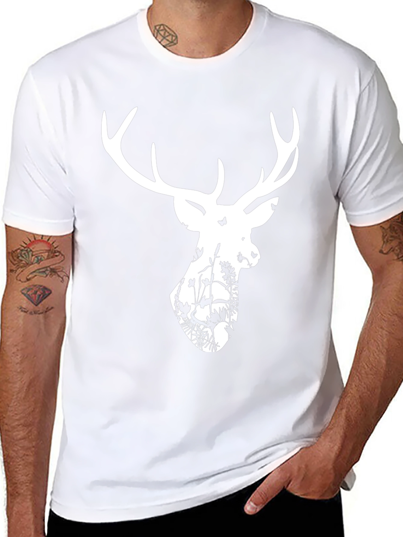Deer Silhouette Graphic T-Shirt - Black