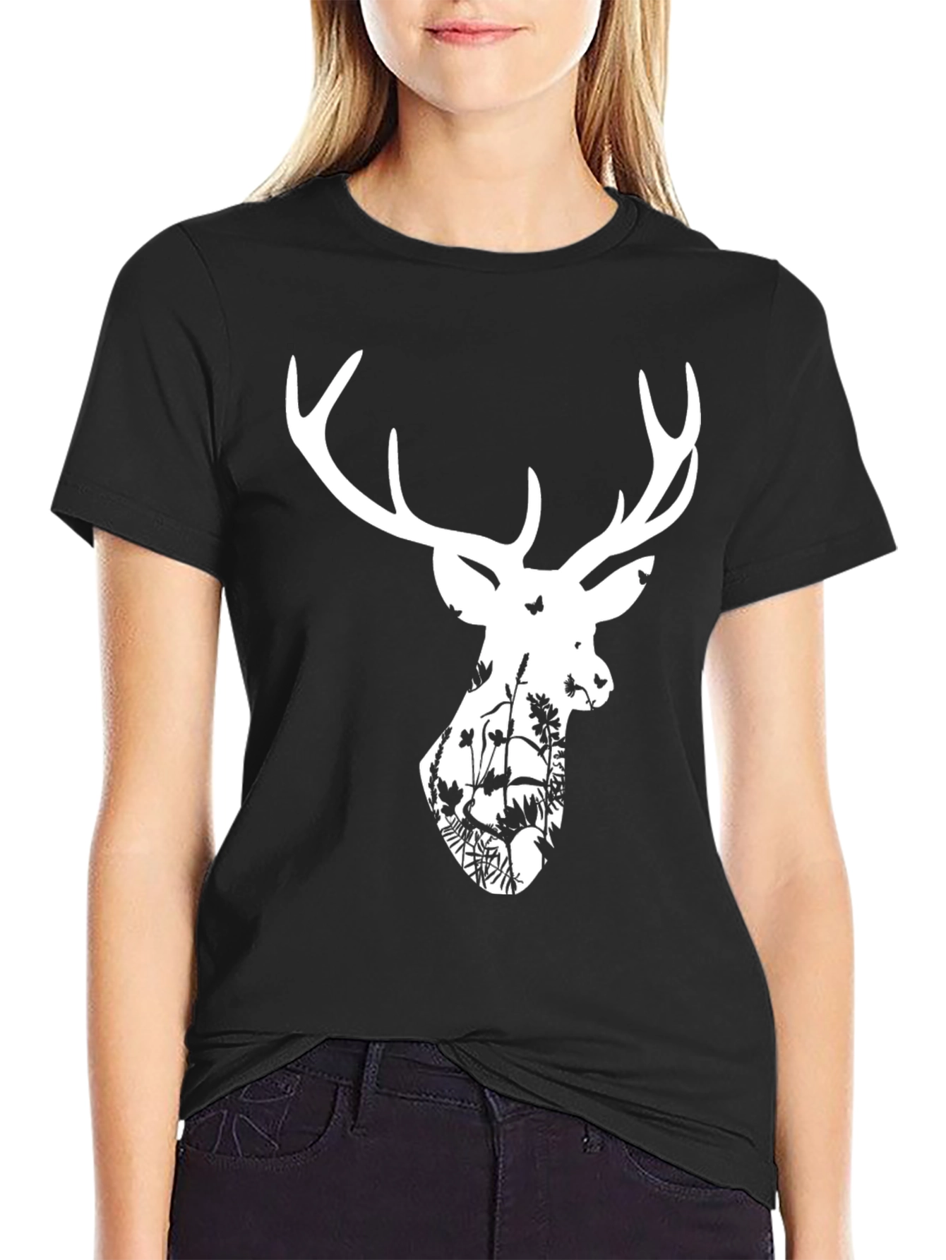 Deer Silhouette Graphic T-Shirt - Black