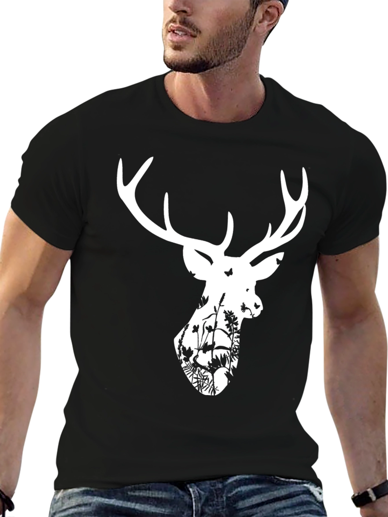Deer Silhouette Graphic T-Shirt - Black